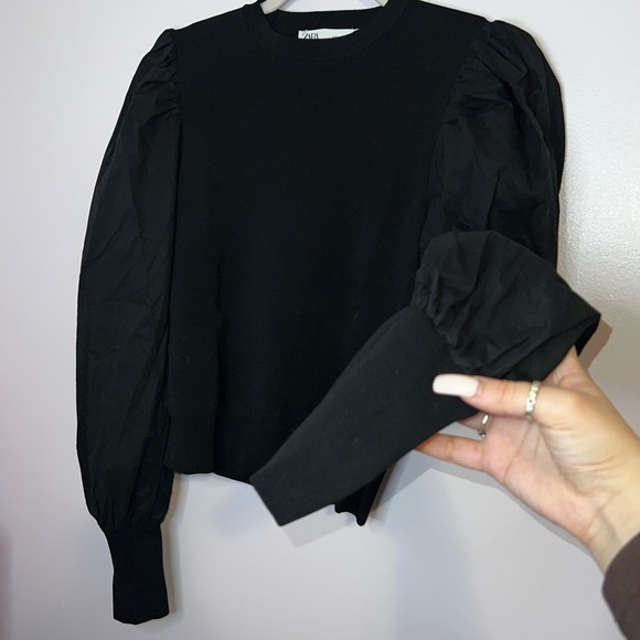 Zara Black Knit Long Puff Sleeve Top - Picture 3 of 7
